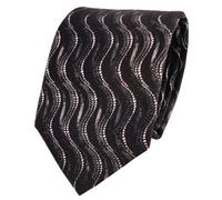 TigerTie Lurex silk tie black anthracite silver wave patterns - tie necktie