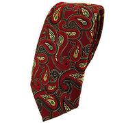 TigerTie narrow Designer tie necktie in red gold green black Paisley patterned