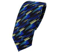 TigerTie narrow tie necktie in blue turquoise gold black striped patterned