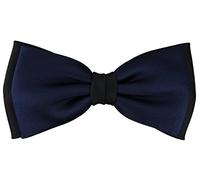 TigerTie prefabricated double-colored Satin bow tie in marine dark blue sapphire blue black + Gift box