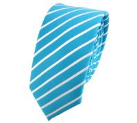 TigerTie - Slim Designer Tie in Striped Pattern - Tie Width 6 cm, Turquoise, turquoise, blue, white, silver, Krawattengröße: ca. Länge 150 cm, Breite 6 cm