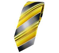 TigerTie - Slim Designer Tie in Striped Pattern - Tie Width 6 cm, Yellow Gold Silver Anthracite Grey, Krawattengröße: ca. Länge 150 cm, Breite 6 cm
