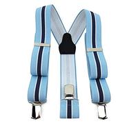 TigerTie Unisex Braces in Y Shape with 3 Extra Strong Clips Striped Pattern High-Quality Workman Width 35 mm - Blue - One size