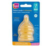 Tigex Round Latex Bottle Nipples | 3 Speed | Anti Colic | 6+ m | 2 Pack, Multicoloured