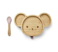 Tiggi Bamboo Baby Plate - Complete Weaning Set, Strong Suction, BPA-Free, Bamboo Plates, Ideal Baby Plate for Easy Feeding and Clean-Up (Mouse, Dusky Pink)