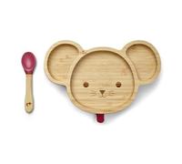 Tiggi Bamboo Baby Suction Plate - Complete Weaning Set | Strong Suction, BPA-Free | Eco-Friendly Bamboo Plates Baby | Ideal Baby Suction Plate for Easy Feeding (Mouse, Red)