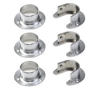 Tighall 6PCS Heavy Duty Stainless Steel Closet Pole Sockets Rod End Support Flange Rod Holder Set Wall Mount Pipe Bracket with Screws for Closet Wardrobe Shower Curtain Rod (Fit 33mm / 1.3", Silver)