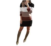 Tight Dresses Women's Sexy Pullover BOD-ycon Dress Women's Colour Block Striped Long Sleeve Crew Neck Knitted Jumper Dress Pullover Women's Winter Red, brown, L