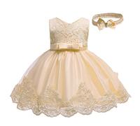 Tight Skirts Girls Baby Lace Bowknot Princess Wedding Formal Tutu Dress + Headband Set Clothing Features Tulle Girls Glitter, beige, 3-6 Months