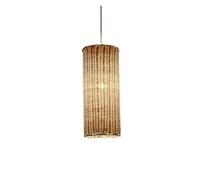 Tightly Woven Wicker Pendant Light Kitchen Rattan LED Lighting Fixture Southeast Asia Rustic Hanging Lamp Cylindrical 3-Lights Chandelier Lampshade for Living Dining Room(A)