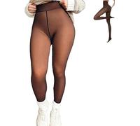 Tighto Soft Lined High Waist Tights, New Compression Band Model One-Seam Translucent Fleece Lined Tights (Bronze,S)