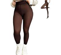 Tighto Soft Lined High Waist Tights, New Compression Band Model One-Seam Translucent Fleece Lined Tights (Deep,S)