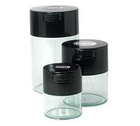 Tightpac America, Inc. Tightvac Set of 3 - Patented Airtight Container | Multi-use Vacuum Container Works as Smell Proof Containers for Herbs and Dry Goods. Black Caps and Clear Bodies