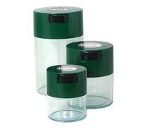 Tightpac America, Inc. Tightvac Set of 3 - Patented Airtight Container | Multi-use Vacuum Container Works as Smell Proof Containers for Herbs and Dry Goods. Green Caps and Clear Bodies