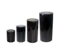 Tightvac Nested Set of 4 Vacuum Sealed Dry Goods Storage Containers, 4 Sizes: 24-Ounce, 12-Ounce, 6-Ounce, 3-Ounce, Solid Black Body/Black Cap