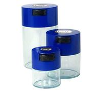 Tightvac Set of 3 - Patented Airtight Container | Multi-use Vacuum Container Works as Smell Proof Containers for Herbs and Dry Goods. Blue Caps and Clear Bodies