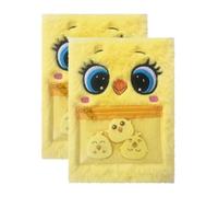 TIGHUP Chick Plush Easter Notebook - Pack of 2 - Plush Easter Chick Notebook With Stitched Eyes, Beak and Cheeks - Featuring Appliqué Plastic and Zipped Pocket With Mini Chicks Inside