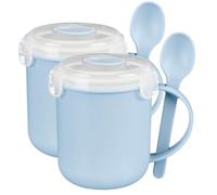 TIGHUP Microwaveable Soup Mug with Spoon x Pack of 2 - Blue - Great for Microwaving Soups, Meals & Beverages - Ideal for Work, School & Travel or on the Go - Bpa Free