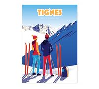 Tignes Vintage Skiing Poster, Minimalist Wall Art, Mountain Travel Prints, Snow, Ski Trip Home Decor, A5 (Print Only) - 21x14.8cm