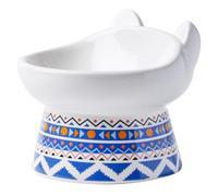 TIGOADT Raised Ceramic Cat Bowl with Stand, Tilted Pet Dish, Boho Blue