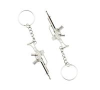 Tigoli 2 x G36-Style Rifle Keyring - Silver Metal Assault Rifle Keychain Set (13cm Total Length) - Novelty Military Gun Replica Keyring Gift for Him, Car Keys & Collectors