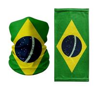 Tigoli Brazil Flag Neck Gaiter - Green, Yellow & Blue Face Cover with “Ordem e Progresso” Emblem - Breathable, Stretchable Face & Neckwear for Patriotic Style, Festivals & Outdoor Use
