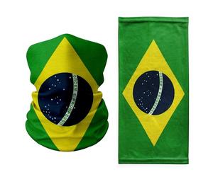 Tigoli Brazil Flag Neck Gaiter - Green, Yellow & Blue Face Cover with “Ordem e Progresso” Emblem - Breathable, Stretchable Face & Neckwear for Patriotic Style, Festivals & Outdoor Use