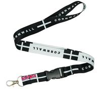 Tigoli Cornwall Flag Lanyard - St Piran’s Cross Black & White Design with Cornish Flag - 57cm Premium Polyester Neck Strap with Metal Swivel Hook & Quick Release Buckle - Cornwall Souvenir Gift