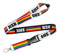Tigoli She Her Pronoun Pride Lanyard with Rainbow Flag Design, LGBTQ+ Badge Holder Neck Strap with Metal Clip for Keys, ID Cards and Passes, 57cm Length x 2cm Width
