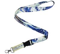 Tigoli The Great Wave Artwork Lanyard - Design Featuring Real Historic Art by Hokusai | Detachable Keychain Strap with Artist Signature & Metal Clip