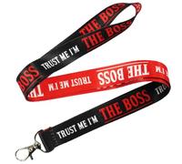 Tigoli Trust Me I’m The Boss Funny Novelty Lanyard with Metal Clip, Humorous Office Neck Strap Keychain, Black and Red Work Badge Holder for Keys, Passes and ID Cards
