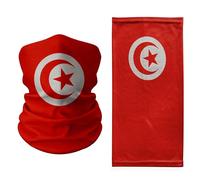 Tigoli Tunisia Flag Neck Gaiter - Red with White Crescent & Star in Circle - Lightweight Multi-Wear Face Cover, Bandana, Balaclava & Headwrap for Sports, Travel & Cultural Pride