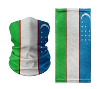 Tigoli Uzbekistan Flag Neck Gaiter - Green, White & Blue with Crescent and Stars - Multi-Use Face Cover, Lightweight Snood, Headwrap, and Balaclava for Outdoor Sports & Cultural Wear