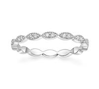 TIGRADE 14K White Gold Plated Cubic Zirconia Eternity Ring Marquise-shaped Wedding Band Stacking Jewellery for Women Size 5-11, 6 UK, Stone, Cubic Zirconia