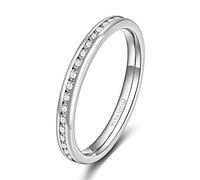 TIGRADE 2mm Women Titanium Eternity Ring Jewellery, Cubic Zirconia Anniversary Wedding Engagement Band Size 3-13.5, Metal