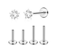 TIGRADE 2Pcs 18G G23 Titanium Hypoallergenic Piercing Jewelry Flat Back Stud Earrings Labret, Lip Ring, Nose Stud | 6mm/8mm Pin for Sensitive Ears, Cartilage Helix Tragus Conch for Women Men, 2PCS 3MM