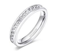 TIGRADE 4mm Titanium Wedding Band Square Cubic Zirconia Eternity Band Stackable Ring for Women Size 5-12 silver