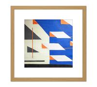 Tihanyi Blue Yellow Composition Modern Painting 8X8 Inch Square Wooden Framed Wall Art Print Picture with Mount Artery8 Light Oak One Size