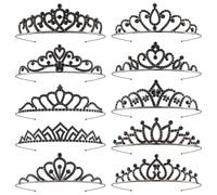 Tihebax 10 Pcs Black Crown Tiaras Headband for Women Girls - Bulk Crystals Princess Tiara Black Swan Crowns Costume Accessories Outfits Gothic Vampire Crown for Prom Pageants Halloween Cosplay Parties
