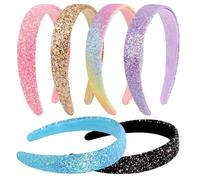 Tihebax Girls Headbands 6Pcs Glitter Rainbow Headband Women Girls Sparkly Headband Gold Pink Blue Purple Hair Band for Girls Bling Head Bands Girls Hair Accessories for Party Holiday Back to School