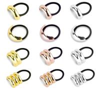 Tihebax Hair Cuffs 12Pcs Hair ties for Women, Metal Silver Rose Gold Ponytail Cuff Elegant No-Damage Hair Tie Gold Hair Accessories for Women Thick & Thin Hair
