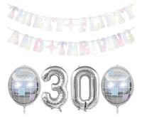 Tihebax Thirty Flirty and Thriving Decorations Silver 30th Birthday Balloons Disco Theme 30th Birthday Party Decorations for Women