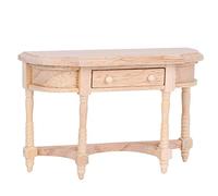 Tihebeyan 1:12 Doll House Exquisite Wooden Round Drawer Desk Model for Dolls Diy Dollhouse Bedroom Decoration Material (Half-side round table)