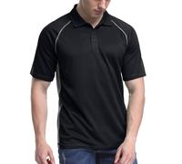 TIHEEN Men's Golf Polo Shirts,Short Sleeve Moisk Wicking Lightweight Cool Polo Shirts, 12129# Black (With Gray Stripe), XXXXXXL