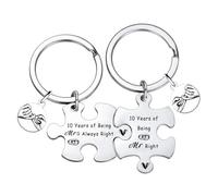Tihnvk 10th Anniversary Keyring for Couples 10 Year Wedding Anniversary Keychain for Husband Wife Valentine's Day Gifts