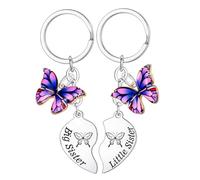 Tihnvk 2PCS Big Sister Little Sister Keyring Heart Matching Keychain for Sisters Butterfly Pendent for Women Christmas Birthday Gift for Sister Butterfly Jewelry