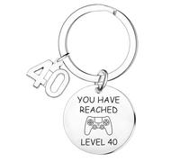 Tihnvk 40th Birthday Keychain for Men - Silvery Stainless Steel - Funny 'Level 40' Engraved Keyring for Dad, Men, Gifts