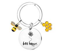 Tihnvk Bee Happy Keyring For Women Bee Happy Gifts For Friends Coworker Encouragement Keyring Inspirational Bees Gift