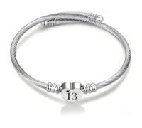 Tihnvk Birthday Bracelets For Daughter Sister Mum Grandma Silver Bracelet Lucky Number Birthday Bracelet Cuff Bangle Jewellery Bracelets For Age 7-70 (13th)