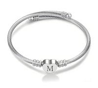 Tihnvk Initial Bangles For Women Open Bangle Adjustable Jewellery 26 Initial Letter Alphabet A-Z Cuff Bracelet For Daughter Friends Mum Aunt (Letter M)